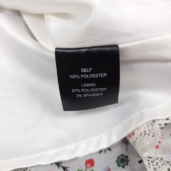 CYNTHIA ROWLEY Cottagecore Sheer Balloon Sleeve Crew Blouse White Floral Medium - Picture 8 of 8